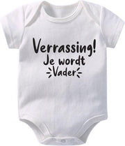 Hospitrix Baby Rompertje met Tekst Verrassing! Je Wordt Vader!| 0-3 maanden | Korte Mouw | Cadeau voor Zwangerschap