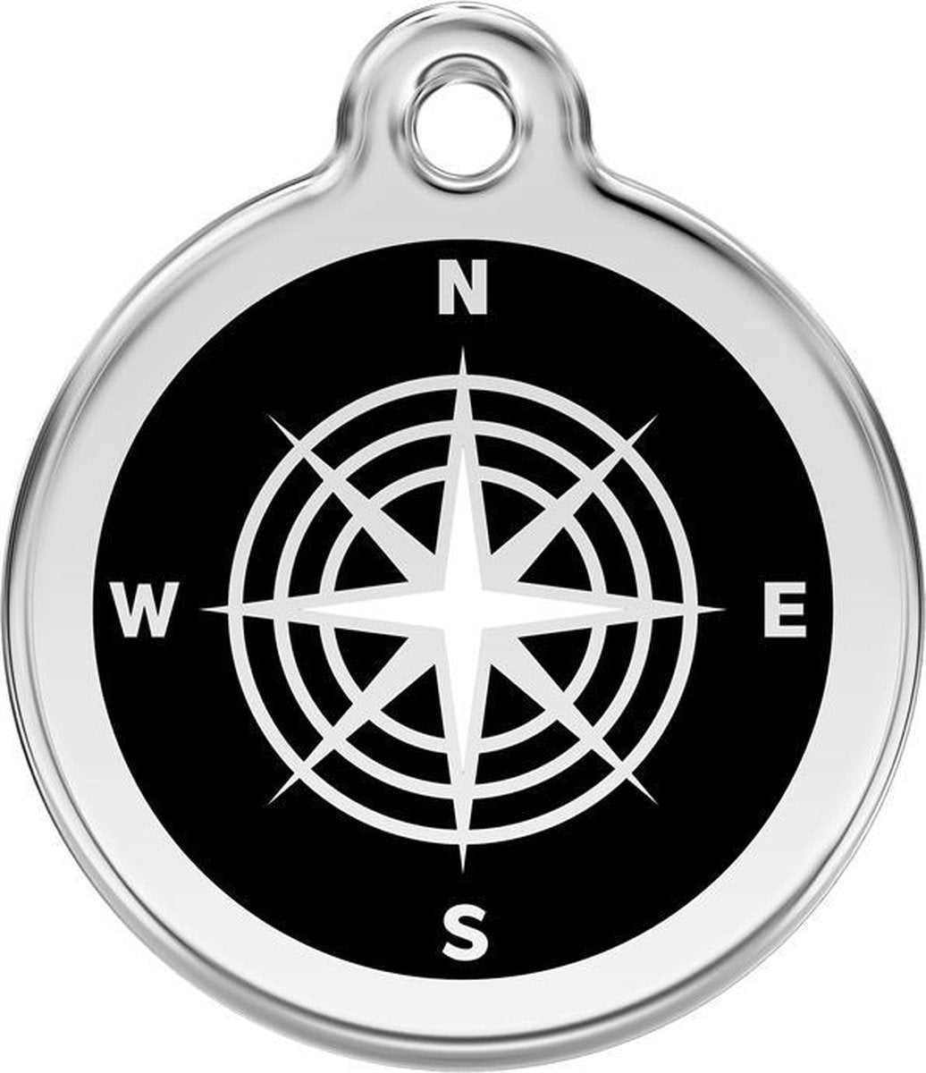 Compass Black roestvrijstalen hondenpenning small/klein dia. 2 cm RedDingo