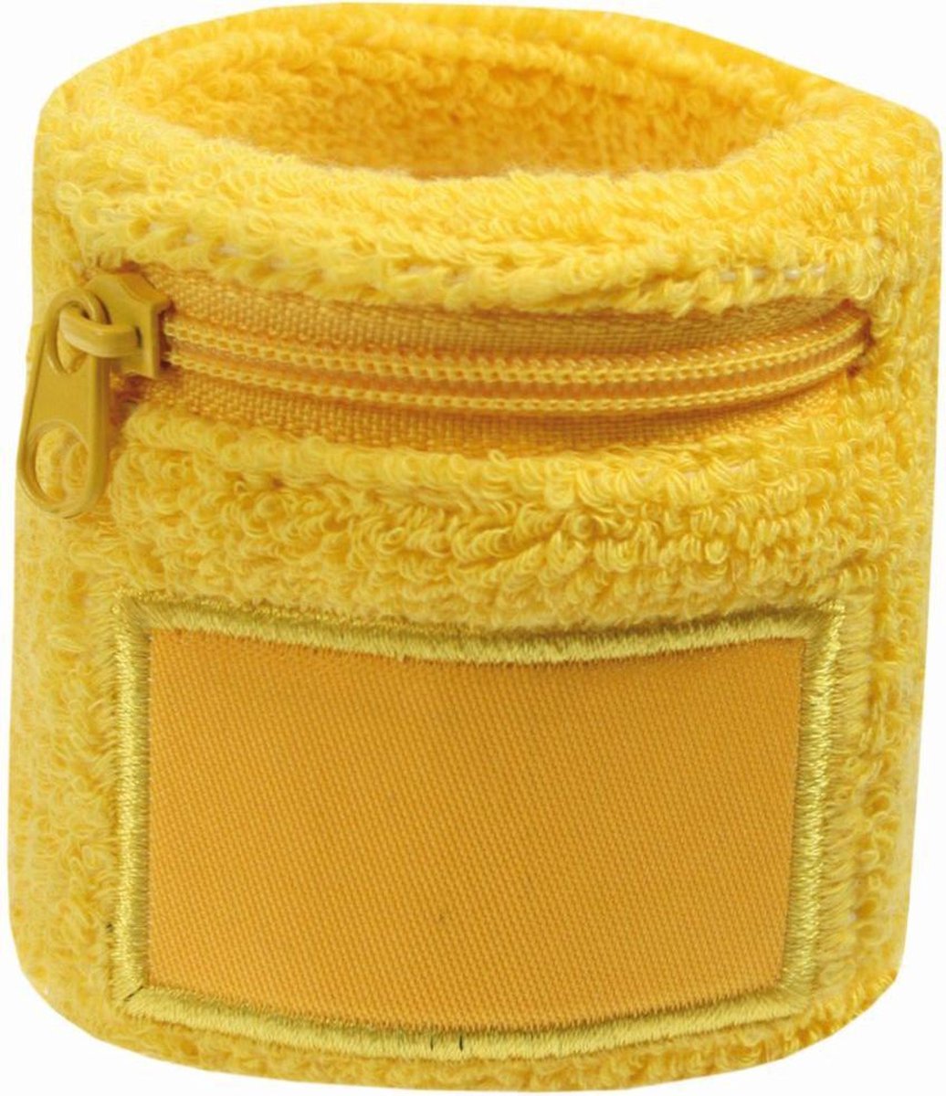 Benza Pols zweetbandje met opbergvakje en rits - Geel 6 cm - 1 stuks