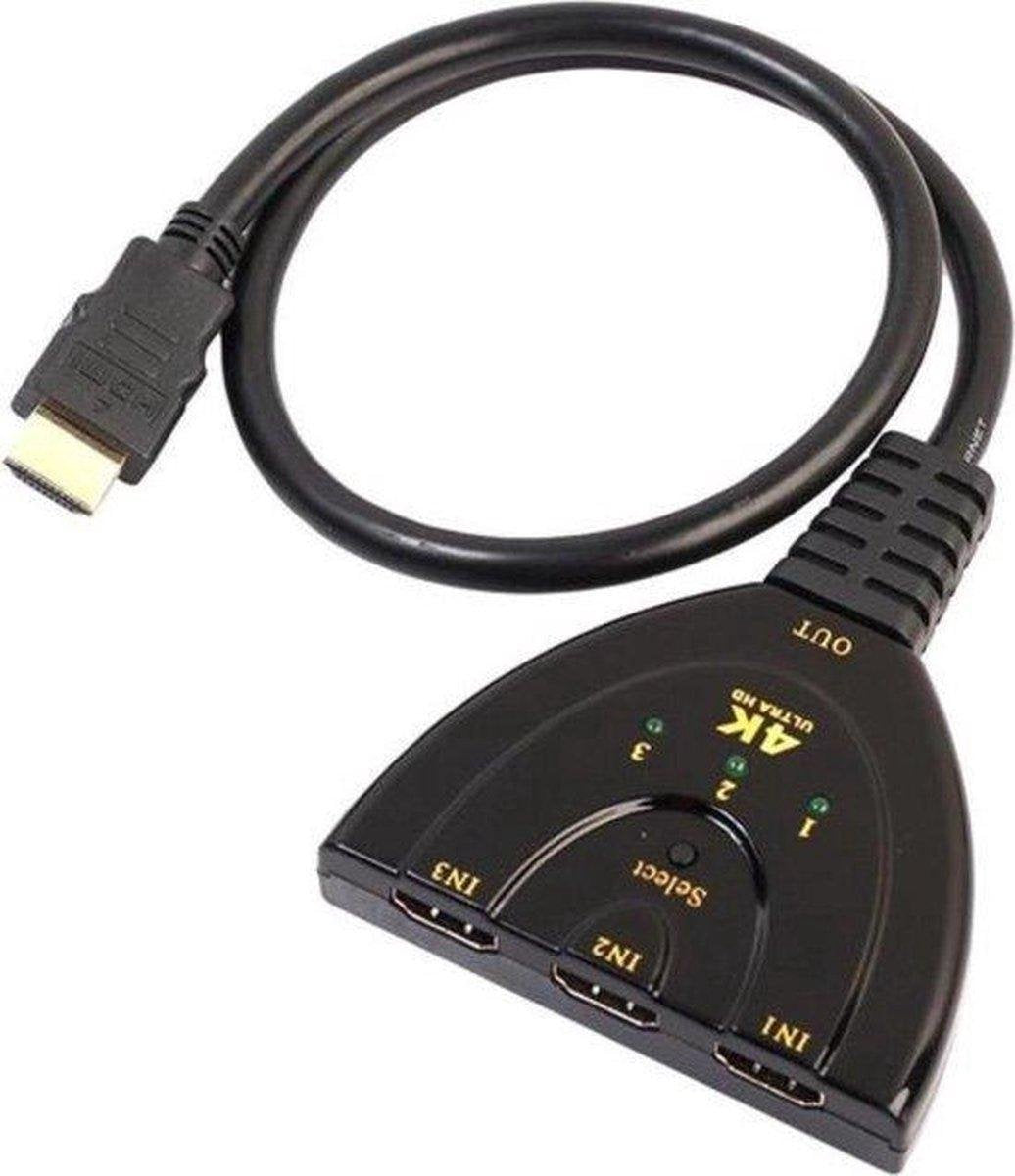 Garpex® HDMI Switch - Splitter 3 in naar 1 uit - 3 in 1 - 1080p Full HD - Indicatie LED + Pigtail - Zwart