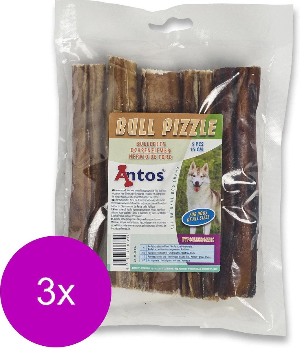Antos Bullepees - Hondensnacks - 3 x Rund 15 cm 200 g 5 stuks