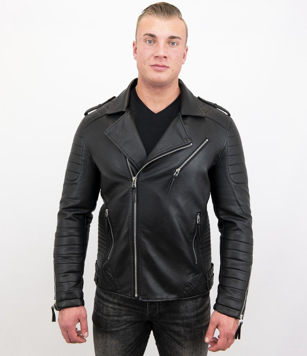 Enos Imitatie leren jas heren - Motor Jack - Zwart - Maten: S