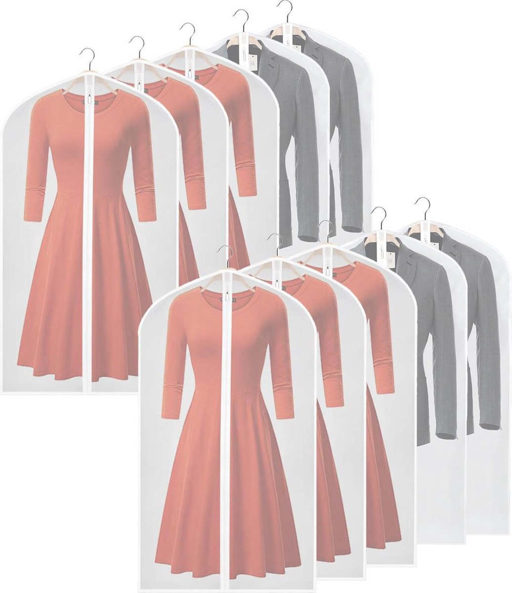 10 x Transparante Kledinghoes - 60 x 120 cm - Ritssluiting - Kledingzakken - Opbergtas Kleding - E-Shoppr®