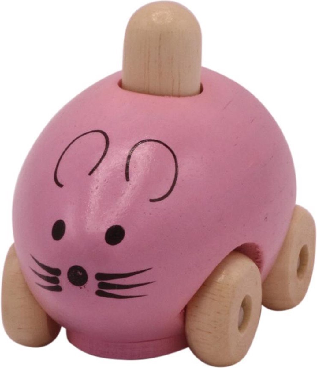 Houten muis met piep | Zacht Roze