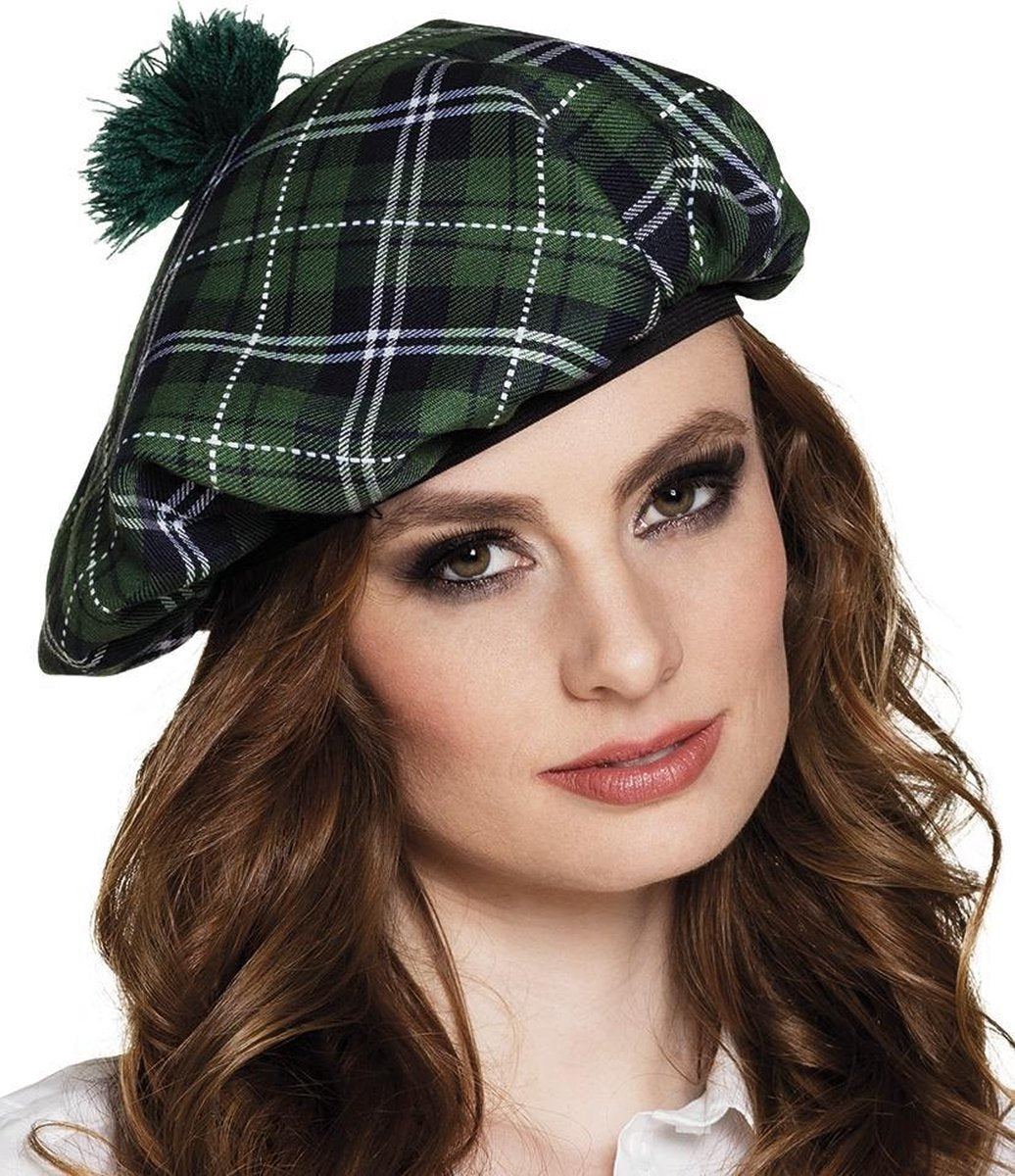 12 stuks: Baret Mrs Tartan - groen