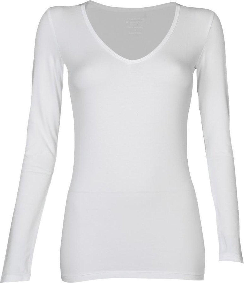 Dames T-shirt V-Neck LS- Wit  - CLAESEN'S