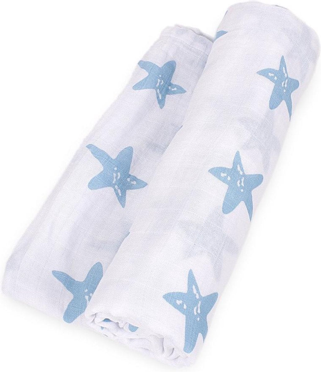 Interbaby Wikkeldeken Estrella 120 X 120 Cm Katoen Wit/blauw