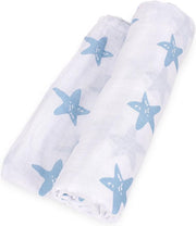 Interbaby Wikkeldeken Estrella 120 X 120 Cm Katoen Wit/blauw