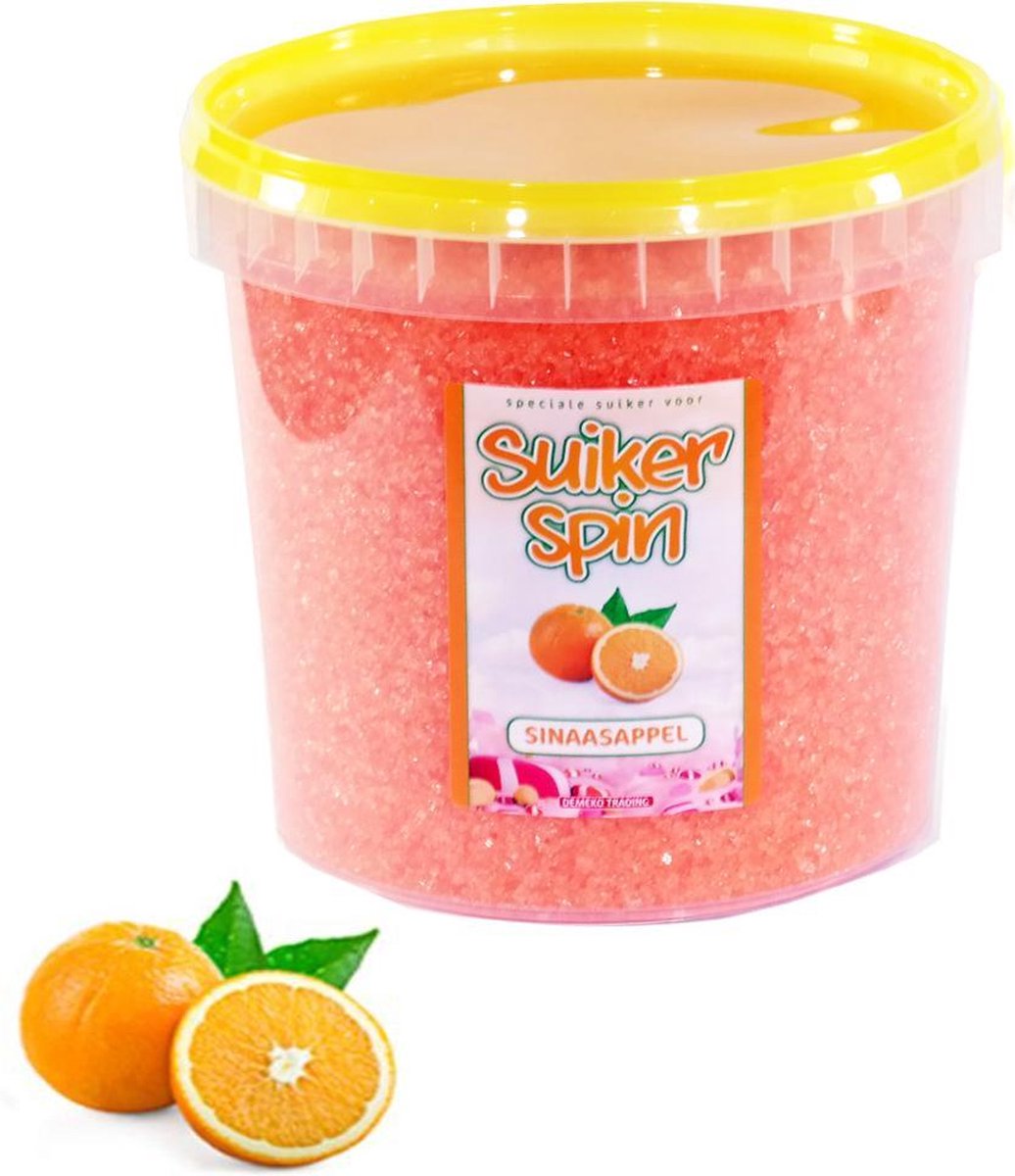 Suikerspinsuiker sinaasappel 1 KG  suikerspin suiker in afsluitbaar emmertje