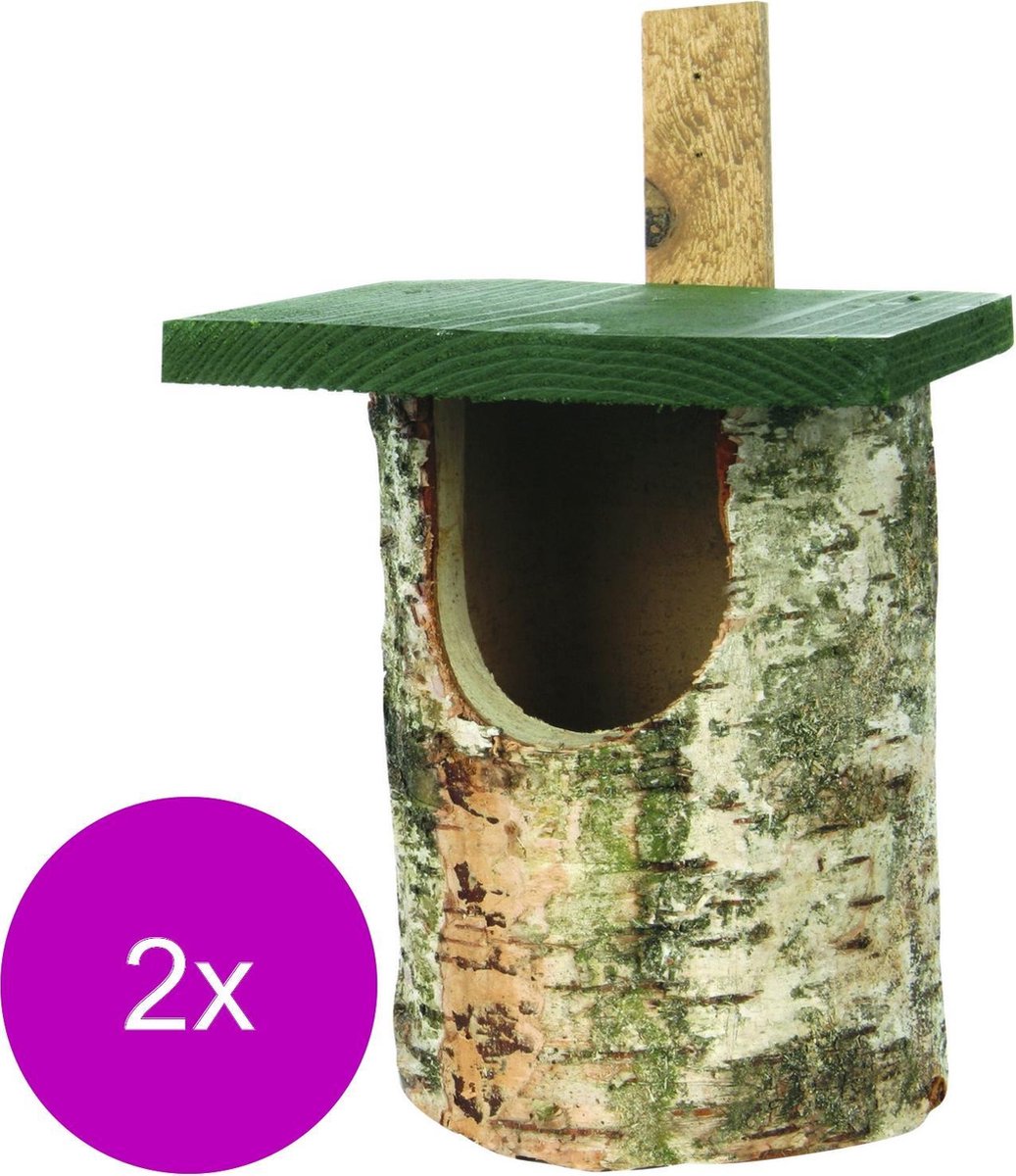 Wildbird Nestkast Berk Halfholenbroeders - Broeden - 2 x 17.5x22.5x30 cm Grijs Groen