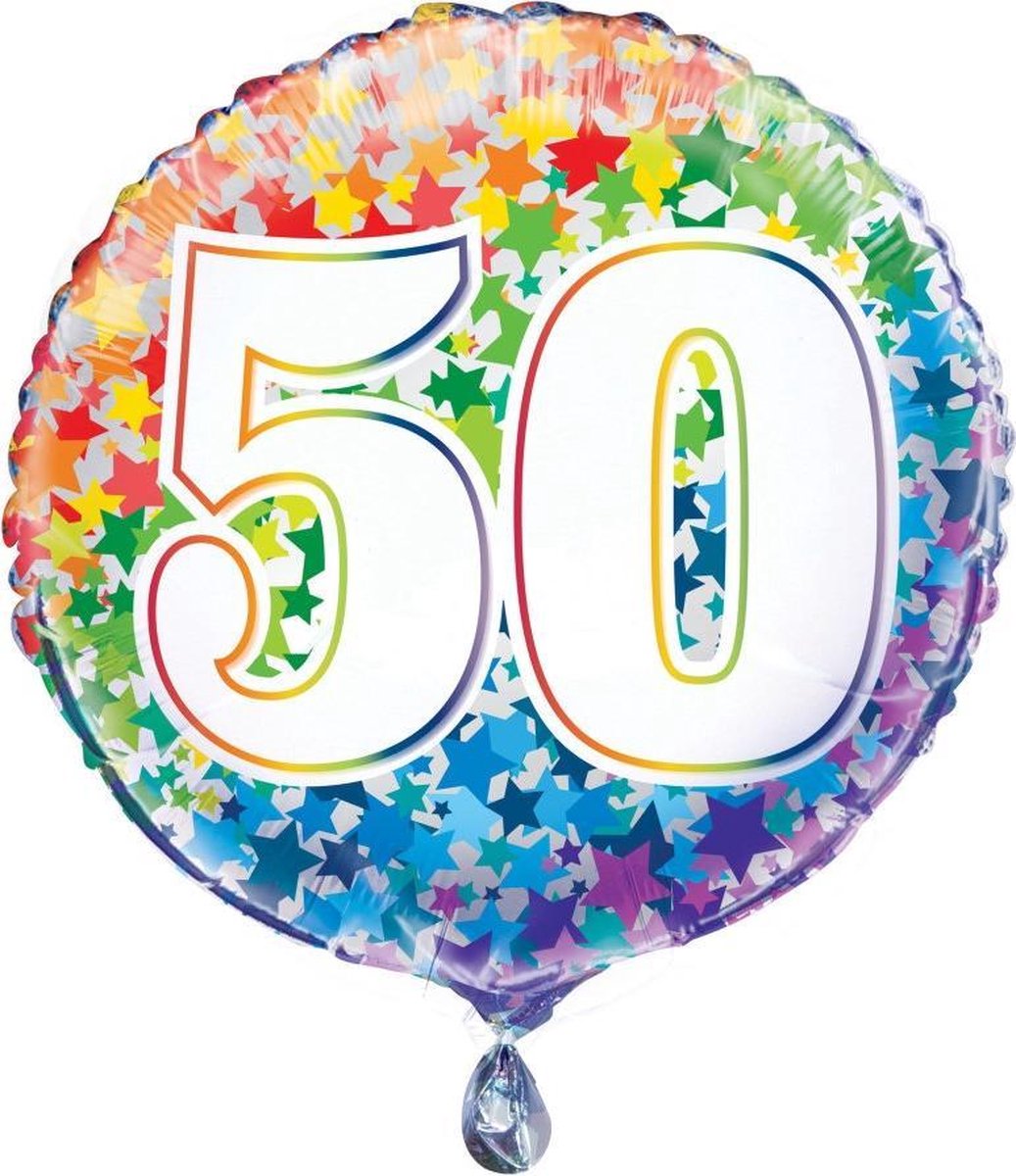 Sterren van de regenboog Nummer 50 Ronde Folie Ballon 18" Verpakte