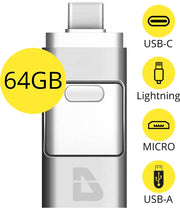 USB Stick 64GB - Flashdrive voor iPhone / iOS / Android / Windows 64GB - Flash Drive 4  In 1 - Douxe T05