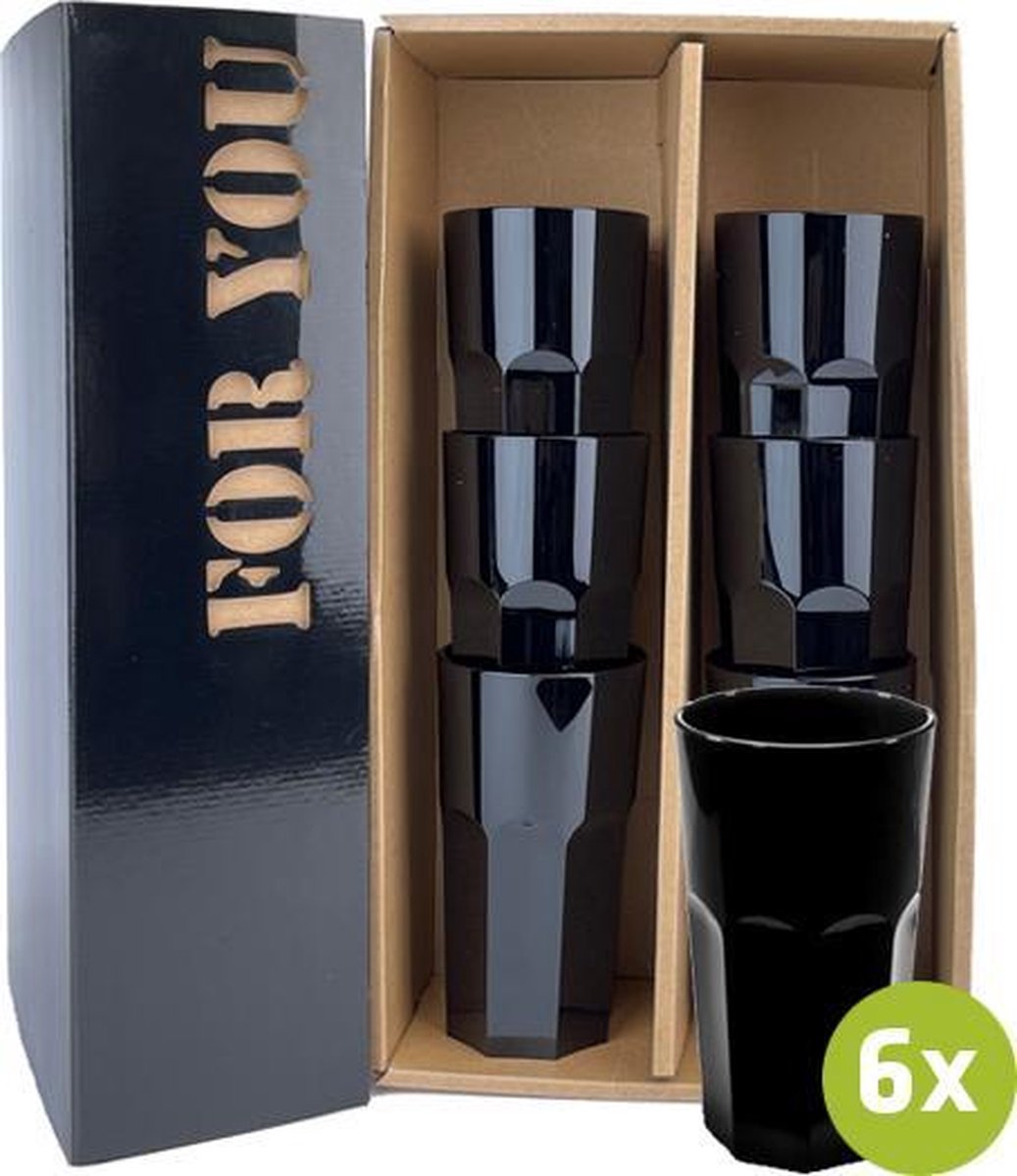6x Multiglass Granada zwart 33cl cadeauset | Onbreekbare kunststof / plastic drinkglazen