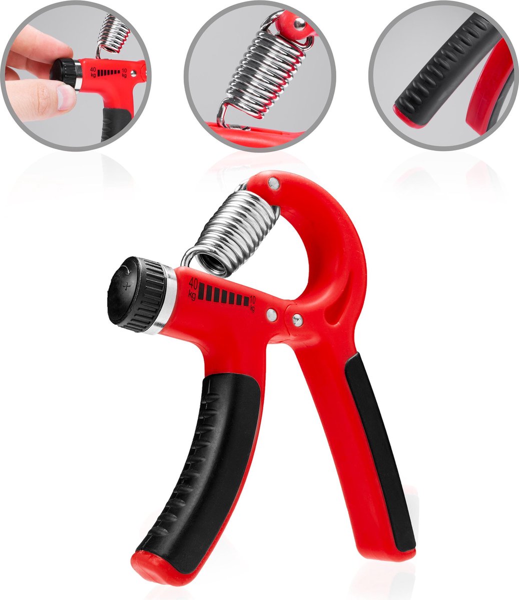 #DoYourFitness® - Verstelbare / Instelbare handtrainer »Siro« - Pols / onderarm training - knijphalter / handknijper - ter versterkingen van handspieren - rood