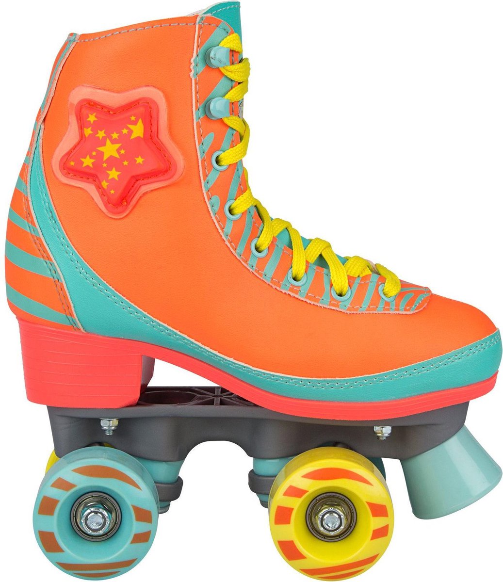 Nijdam Rolschaatsen - LED Star Zebra - Fluororanje/Lichtblauw/Geel - 35/36