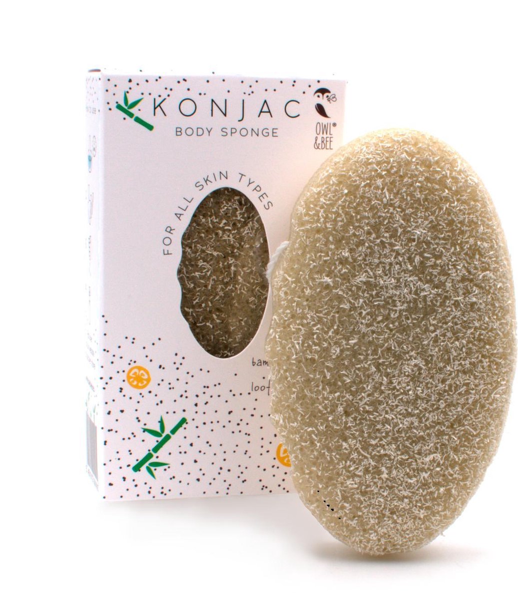 Owl & Bee® Konjac body sponge - Lichaamsspons bestrooid met luffa - Voor alle huidtypes - Exfoliërend - Vegan gecertifieerd