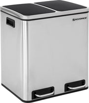 SONGMICS 30L Afvalemmer afvalscheiding Afvalscheidingssystemen met 2 binnenbakken Pedaalemmer voor keuken Roestvrij staal 2 x 15L Zilver