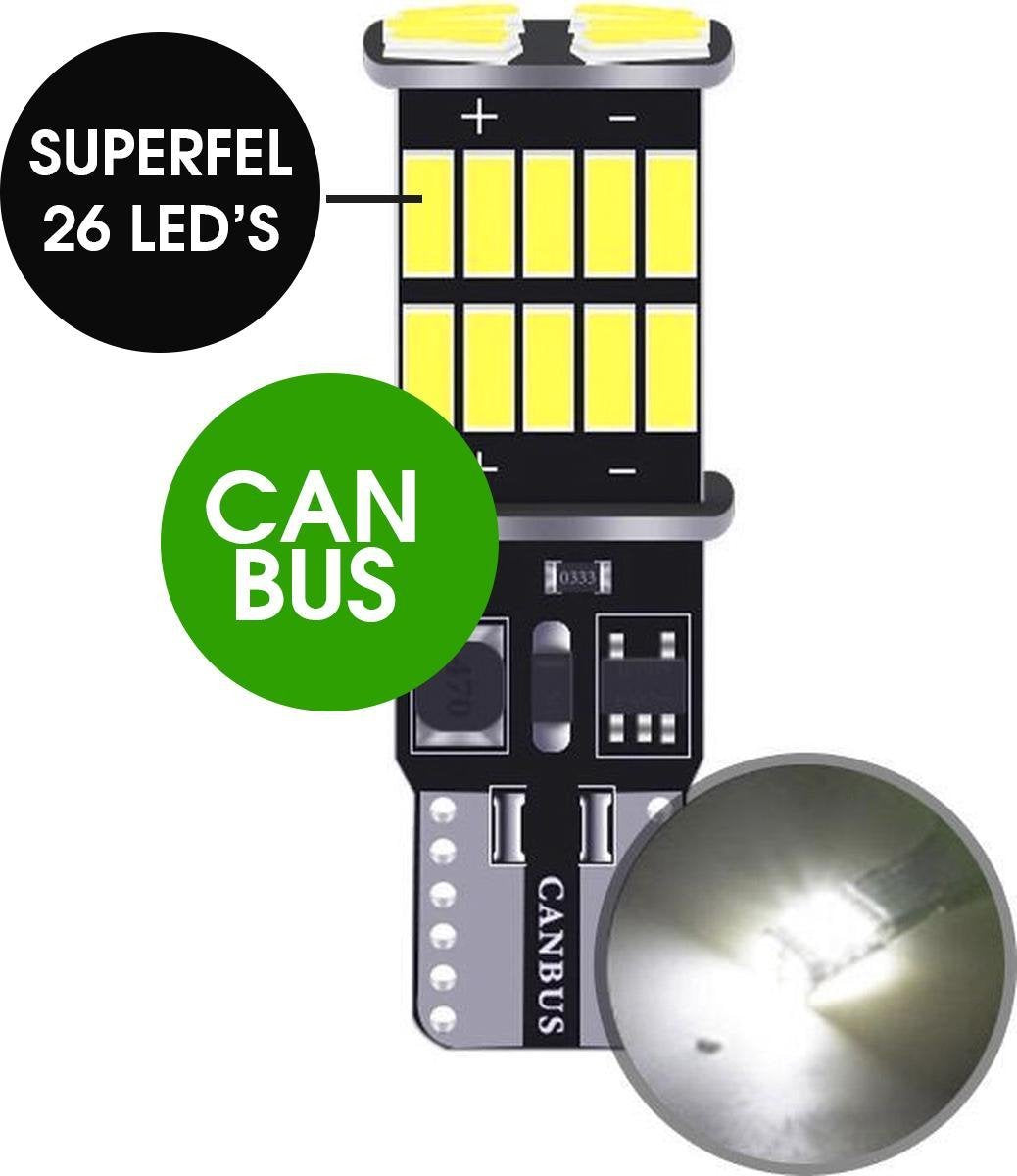 W5W Led Auto CANbus - 1 stuk - T10 Auto Led - Wit - 6000 K - Foutvrij - 12V 24V - 26 SMD - Witte Led Lampen