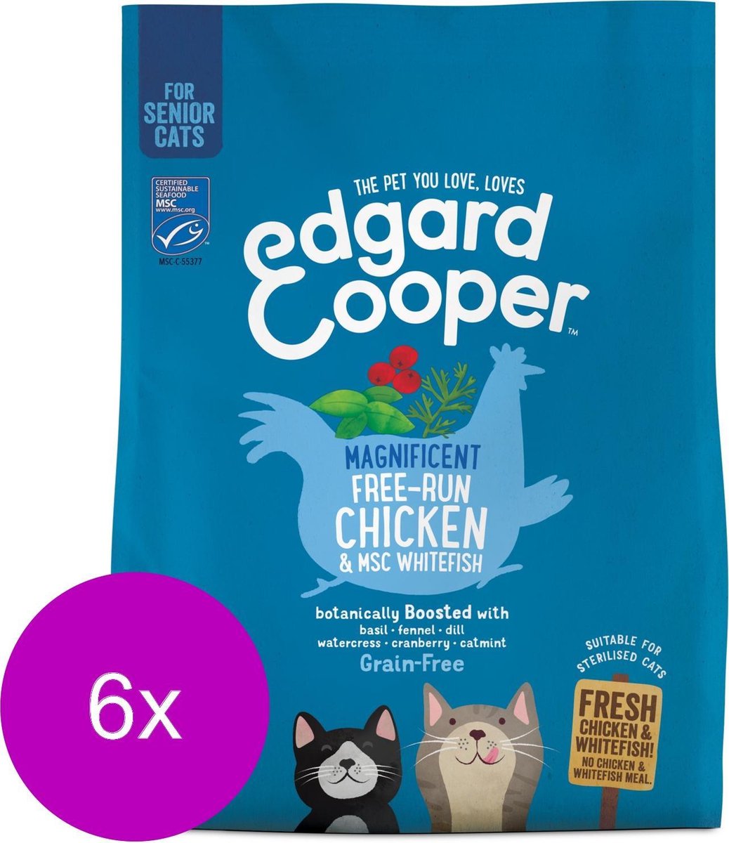 Edgard & Cooper Verse scharrelkip & MSC-witvis Brok - Voor senior katten - Kattenvoer - 6 x 300g