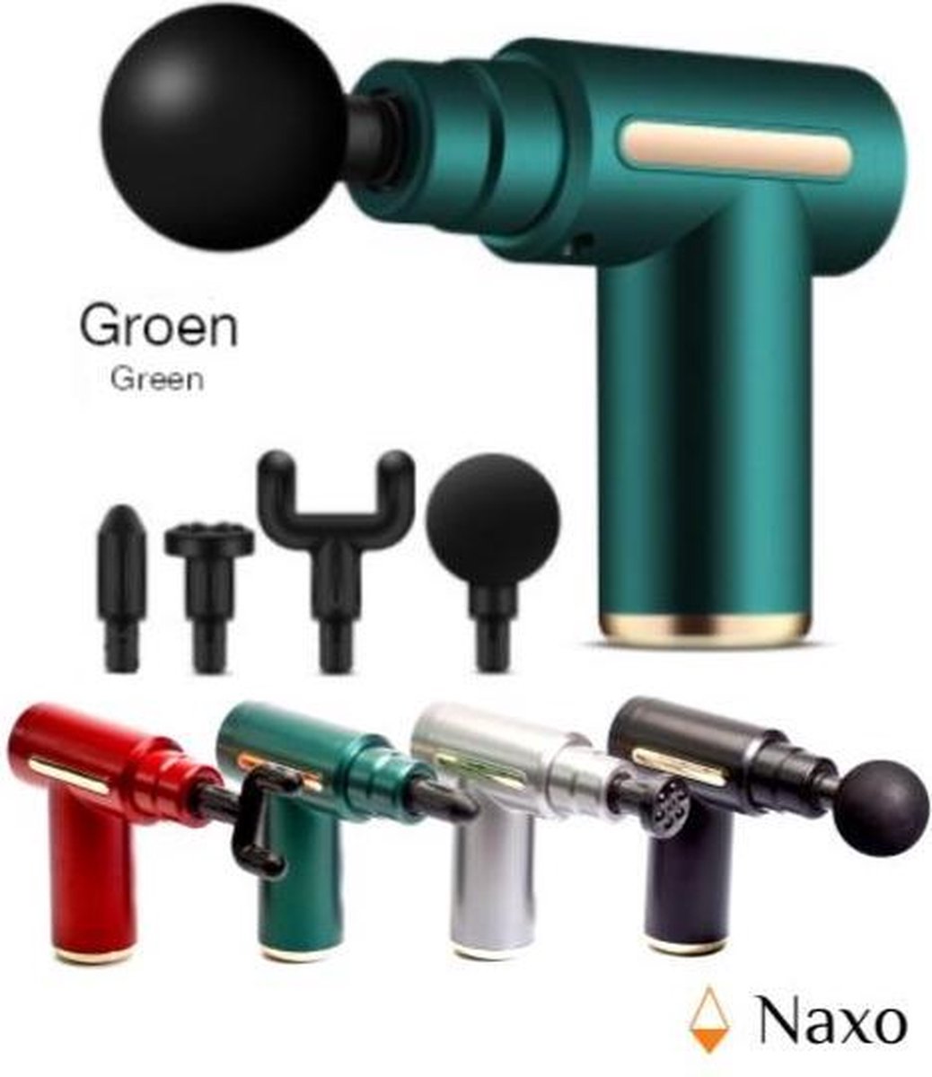 Naxo Massage Gun (Groen) - Massage Gun - Massageapparaat - Massageapparaten - Sport & Relax Massage - Percussietherapie - Vibratiemassage - Spiermassage - Zelfmassage - Toepassende kopstukken - Incl. draagbare case - Incl. oefenprogramma