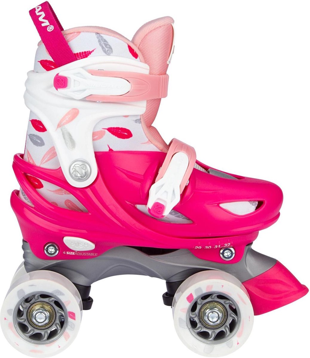 Nijdam Rolschaatsen Verstelbaar - Feather Drops - Fuchsia/Roze/Wit/Zilvergrijs - 29-32