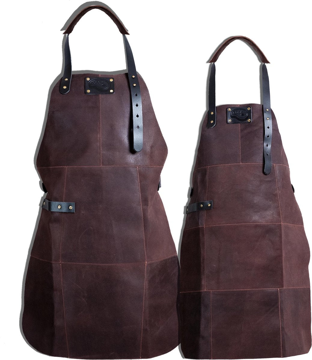 BBQ Schort - Leren Schort Luxe – Kind + Vrouw - Barbecueschort - Lederen Schort –BRUIN - Kokschort - Kookschort - BBQ Schort – Kerst Cadeau 2019 –  79 x 55 cm Vrouw + 66