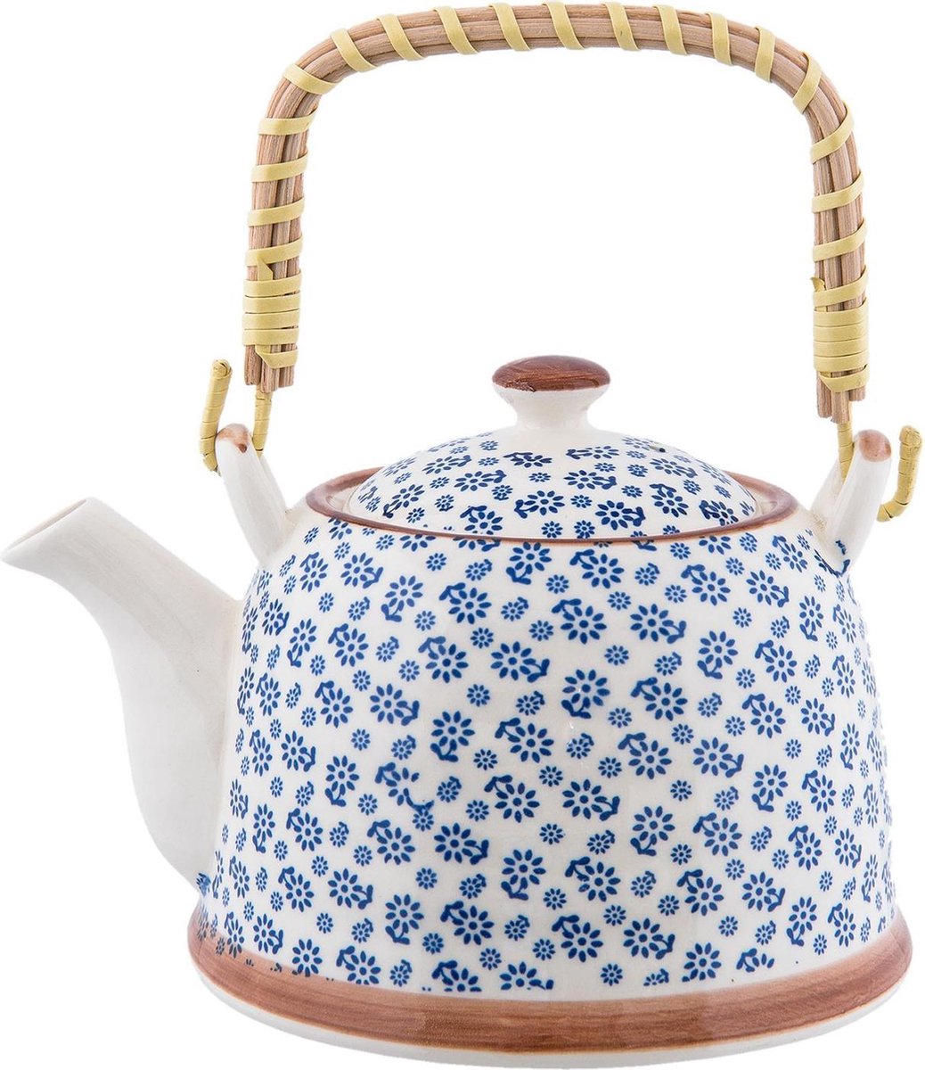 Theepot blauw wit