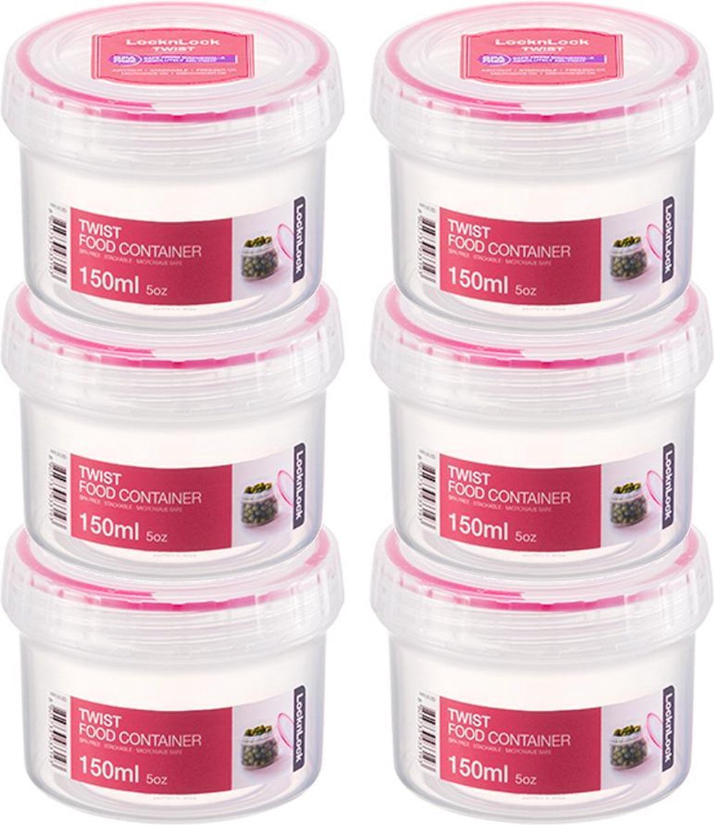 Lock&Lock - Twist Vershoudbakjes | Voorraadbussen | Bewaardozen voedsel - 150 ml - Rond - Set van 6 stuks