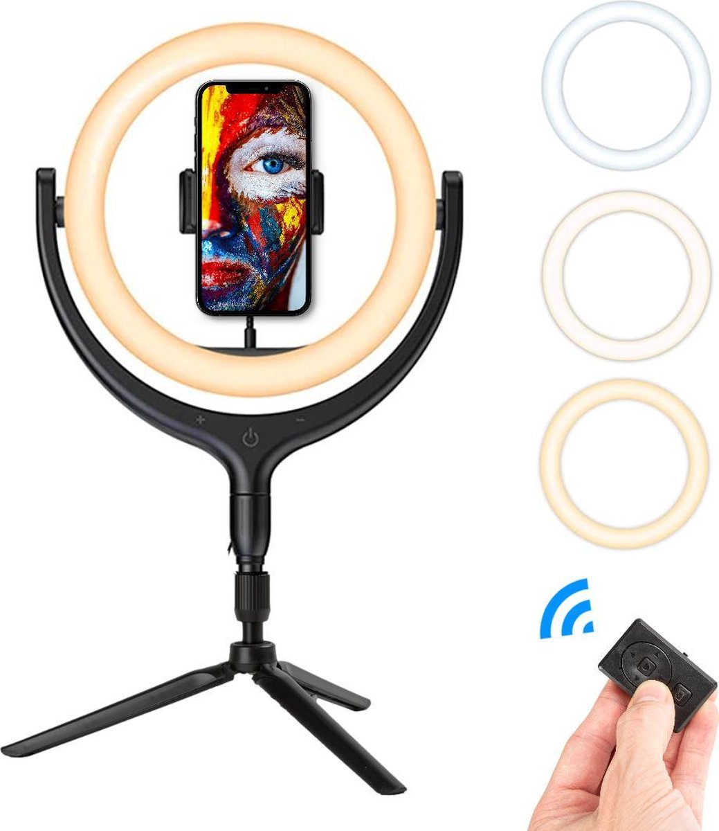 LURK® Ringlamp set 12 inch PRO compact statief / tripod en Bluetooth afstandsbediening - Ring Of Light 12" - Studio ring light voor camera en smartphone
