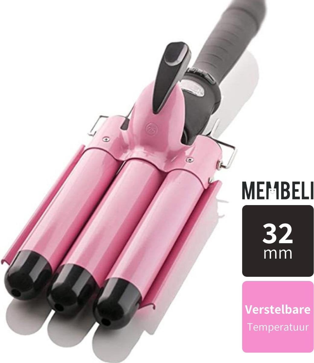 Keramische Golvenkrultang 32mm 3 Barrels - PTC Technologie - Wafeltang - Wavertang - 80°C tot 210°C - Wave Krultang