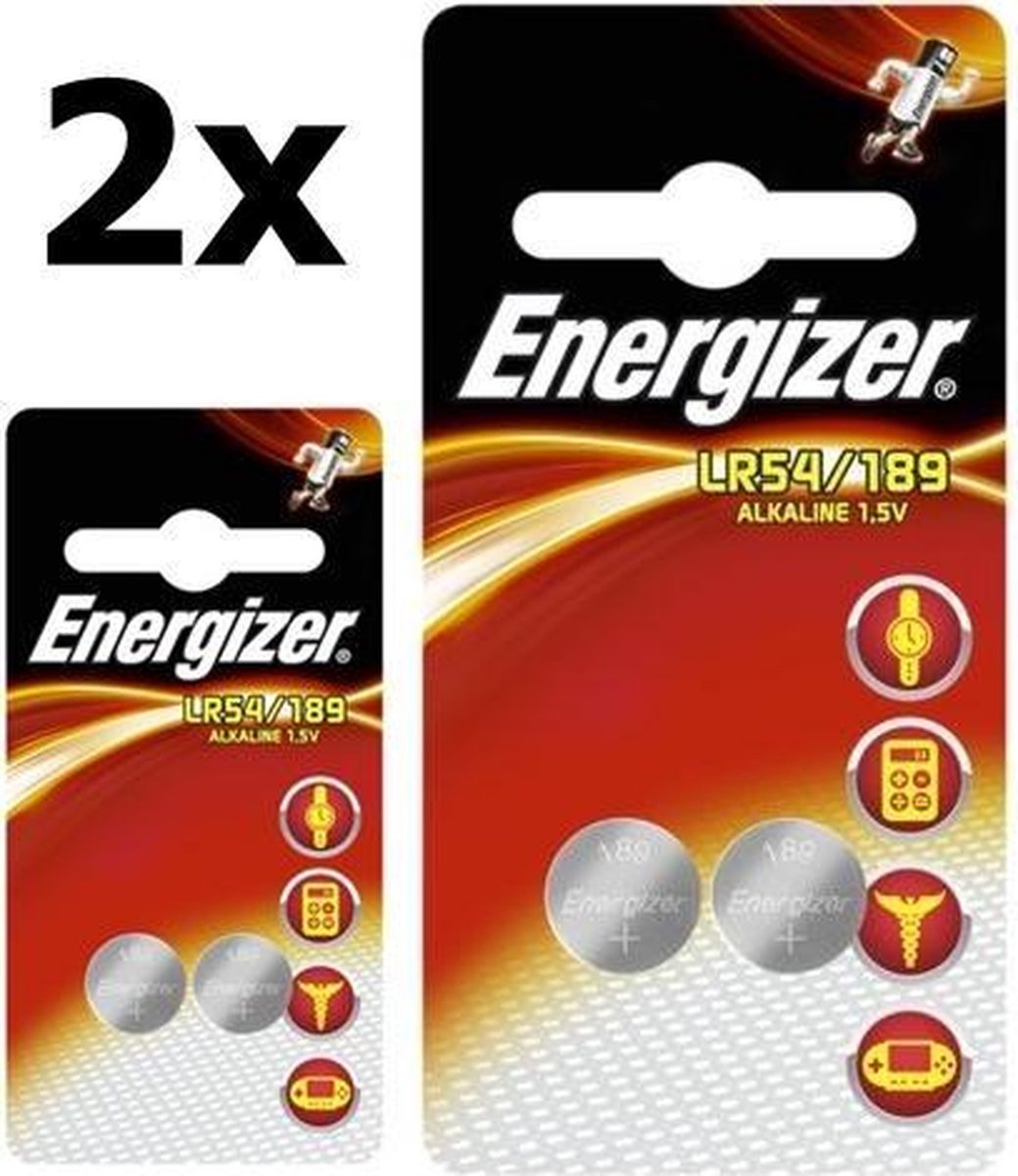 4 Stuks (2 Blister a 2st) Energizer G10 / LR54 / 189 / AG10 1.5V Alkaline knoopcel batterij