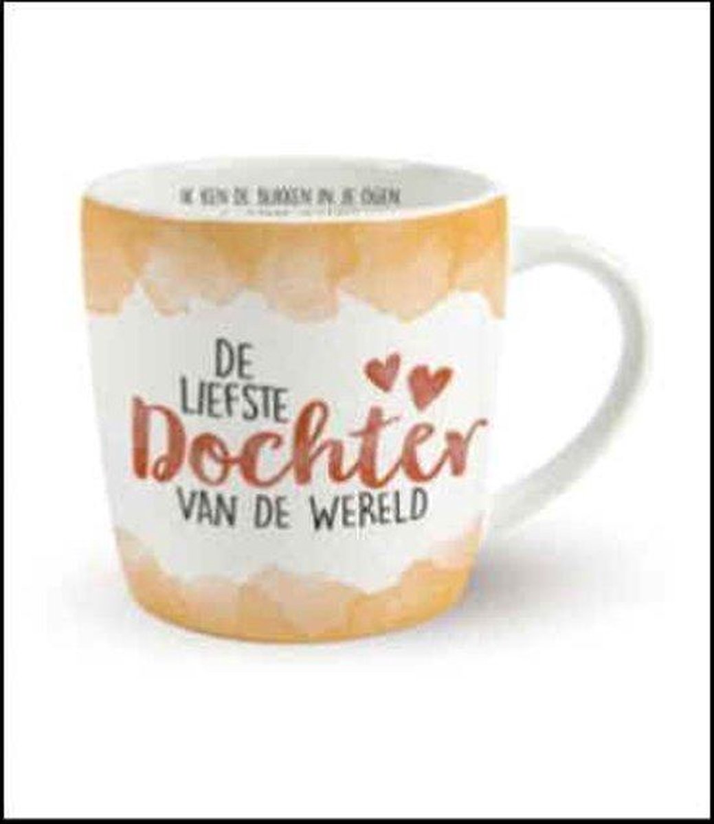 Enjoy Mok -  De liefste Dochter van de wereld - Gevuld met dropmix - In cadeauverpakking met gekleurd lint - GRATIS: zijden lint met de tekst: "Speciaal voor jou"