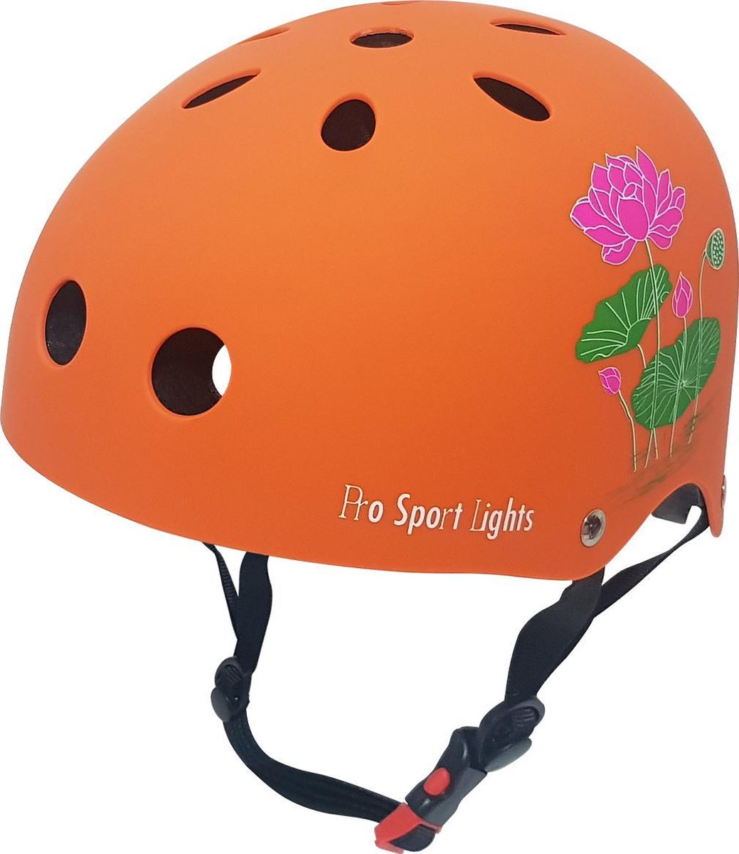 Kinderfietshelm Pro Sport Lights - skate Fietshelm voor kinderen - Oranje - bloemen - flowers - kinderhelm 53 - 60 cm