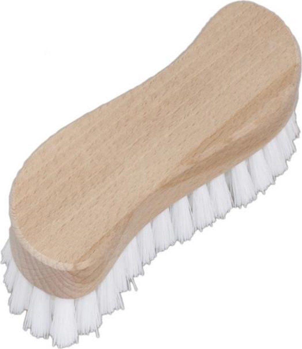 Schrobborstel van hout met s-vorm wit/naturel - Schoonmaakartikelen/schoonmaakborstels