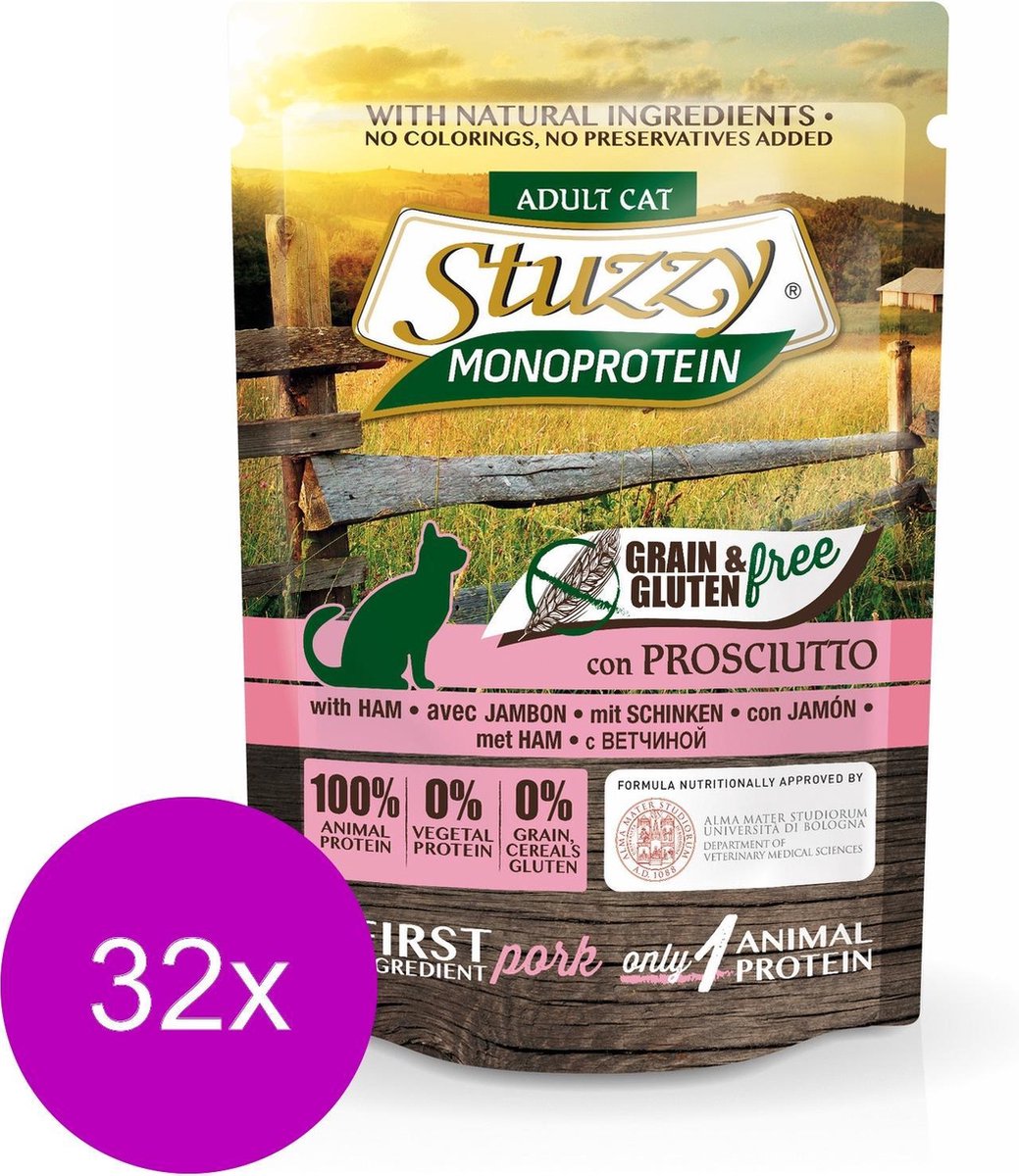Stuzzy Cat No Grain Pouch 85 g - Kattenvoer - 32 x Ham Graan&Glutenvrij