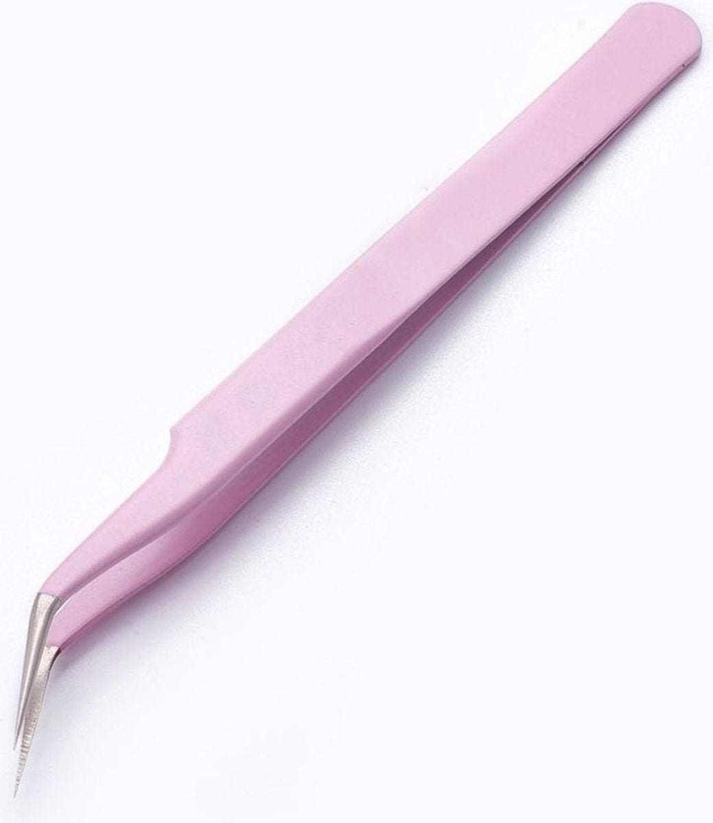 Pincet stainless steel pearl pink gebogen