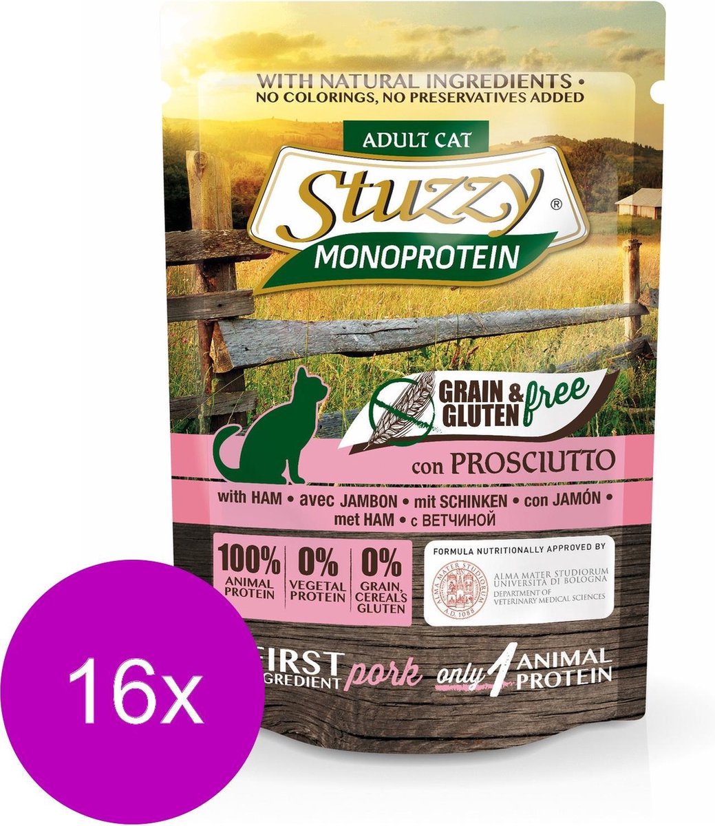 Stuzzy Cat No Grain Pouch 85 g - Kattenvoer - 16 x Ham Graan&Glutenvrij