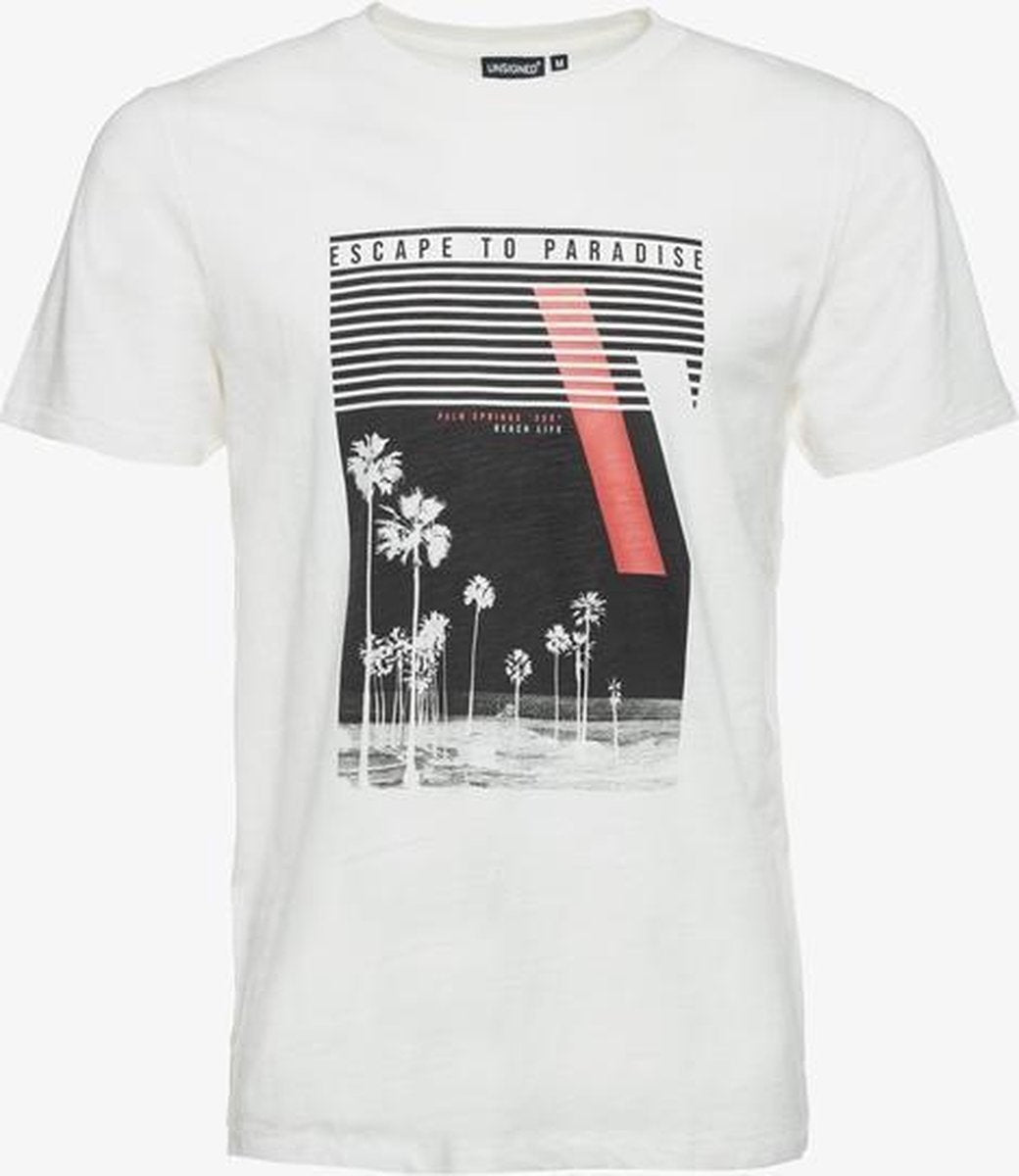 Unsigned heren T-shirt met print - Wit - Maat XL