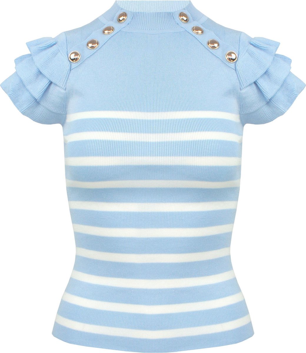 Button Streep Top Blauw