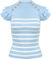 Button Streep Top Blauw