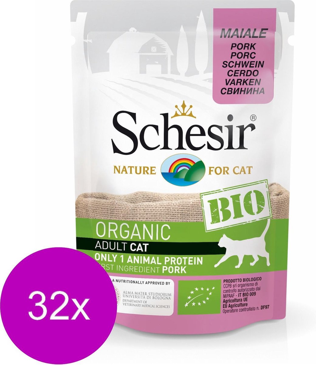 Schesir Kat Bio Pouch Paté Varken - Kattenvoer - 32 x 85 g