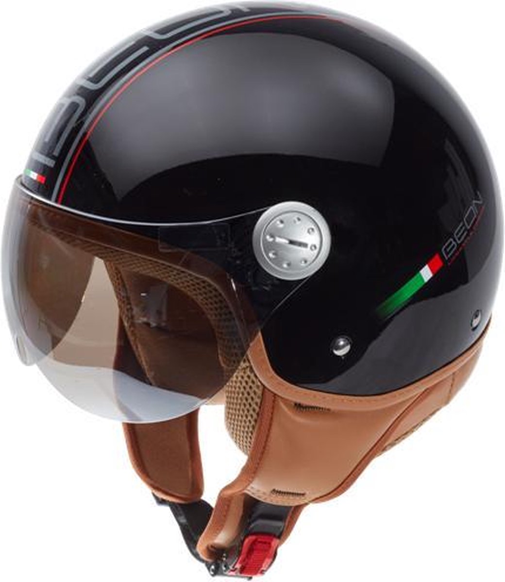 Beon Design Scooterhelm Motorhelm Luxe Glans Zwart - Maat S / 56 cm