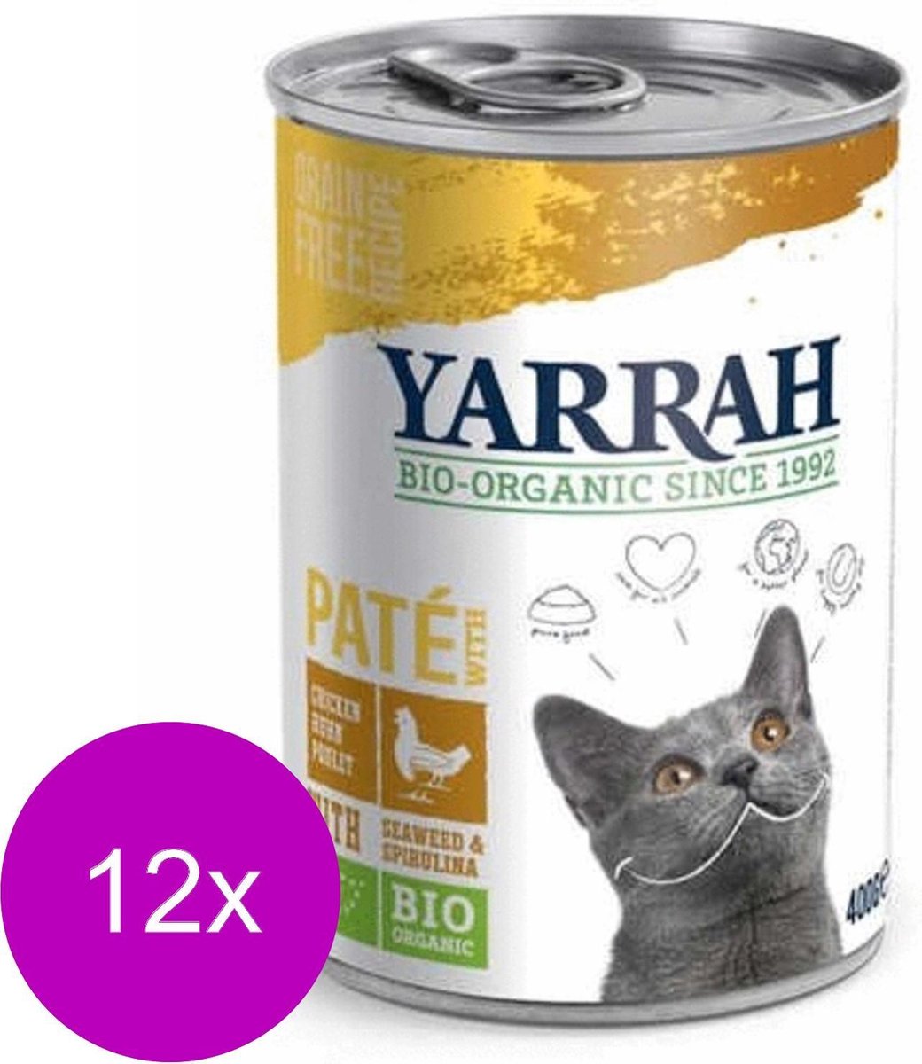 Yarrah Bio Kat Blik Paté - Kip - Kattenvoer - 12 x 400 g