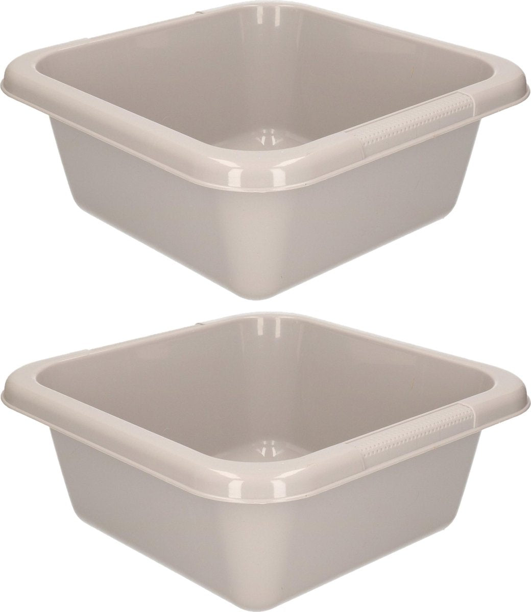2x Vierkante afwasteiltjes / afwasbakjes grijs 7 liter - camping / handwas afwasteilen