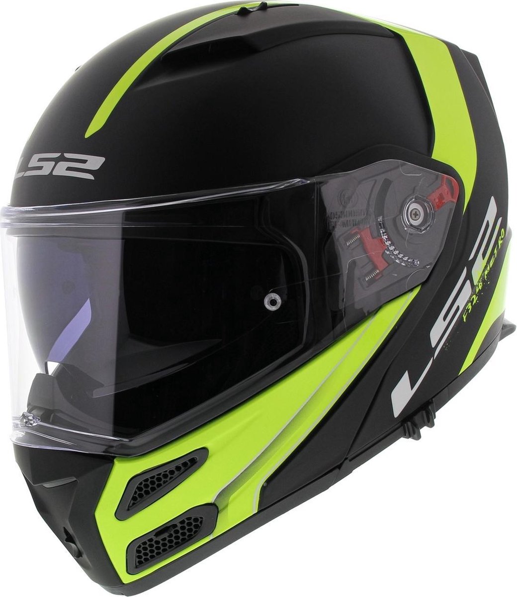 LS2 FF324 Metro Rapid Systeemhelm - Motorhelm - Mat Zwart Fluor Geel - Maat XS