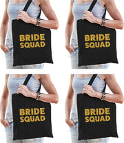 6x Bride Squad vrijgezellenfeest tasje zwart goud dikke letters/ goodiebag dames - Accessoires vrijgezellen party vrouw