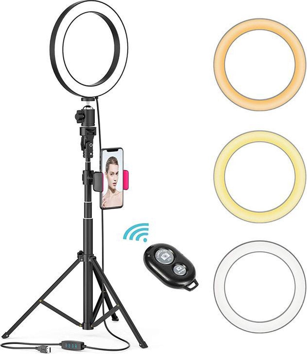 Ringlamp met statief -  8 inch – Professional set – Fotostudio – Tiktok lamp – Lichtstudio – Make-Up licht + Camera statief