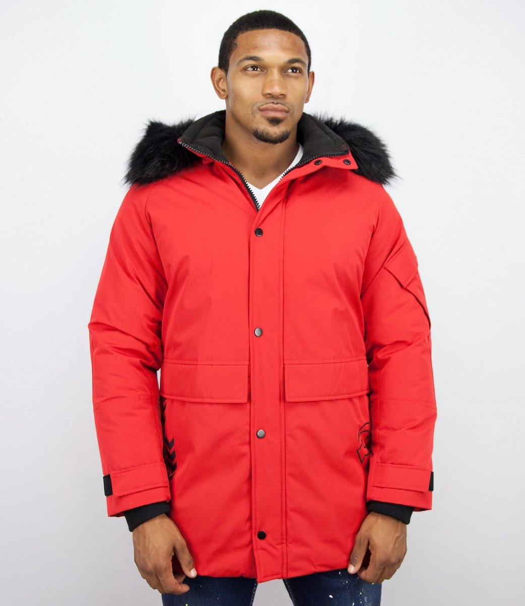 Enos Parka Jas Heren – Met Bontkraag – Rood - Maat: M