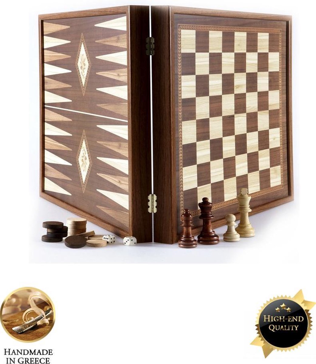Classic Style 2-in-1 combo Schaken Backgammon 41x41 cm Top Kwaliteit Klasse en Geweldig