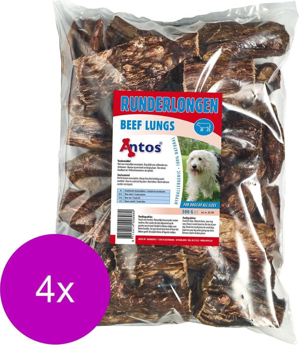 Antos Runderlongen - Hondensnacks - 4 x Rund 300 g